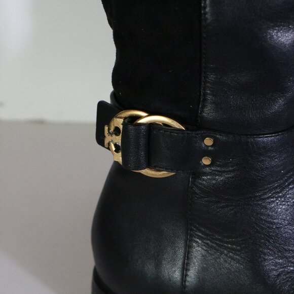 Tory Burch Marsden Over the Knee Boots Womens 7.5 Black Suede Leather Two Tone - Picture 4 of 11